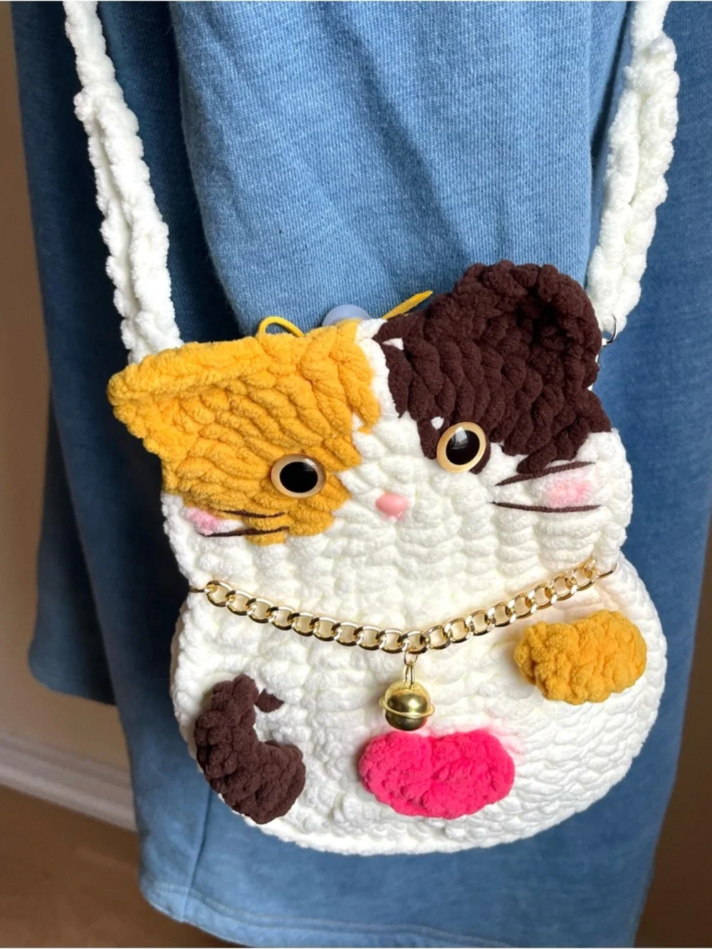 Handmade crochet Cute Cat Bag Cellphone Purse, Crossbody mini Bag - Picture 3 of 13